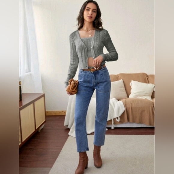 2pc gray cable knit sweater set - Picture 5 of 14